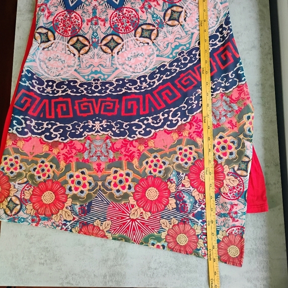 Desigual Tokyo Japan Shift Dress Womens 44 US XL Red Asymmetrical Art To Wear - Picture 9 of 12